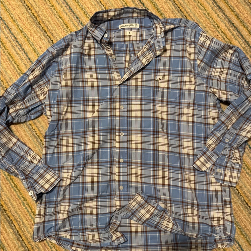 Men’s Blue and Brown Button Down Shirt
